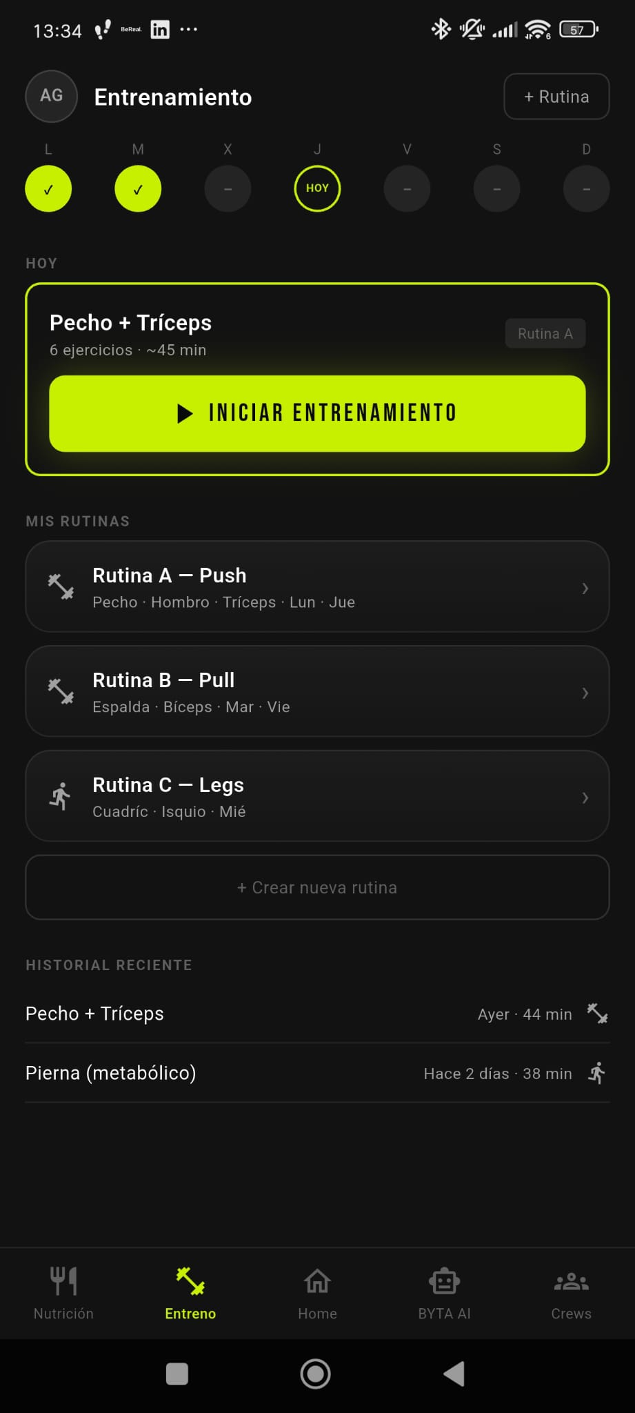 BYTA App — Entrenamiento
